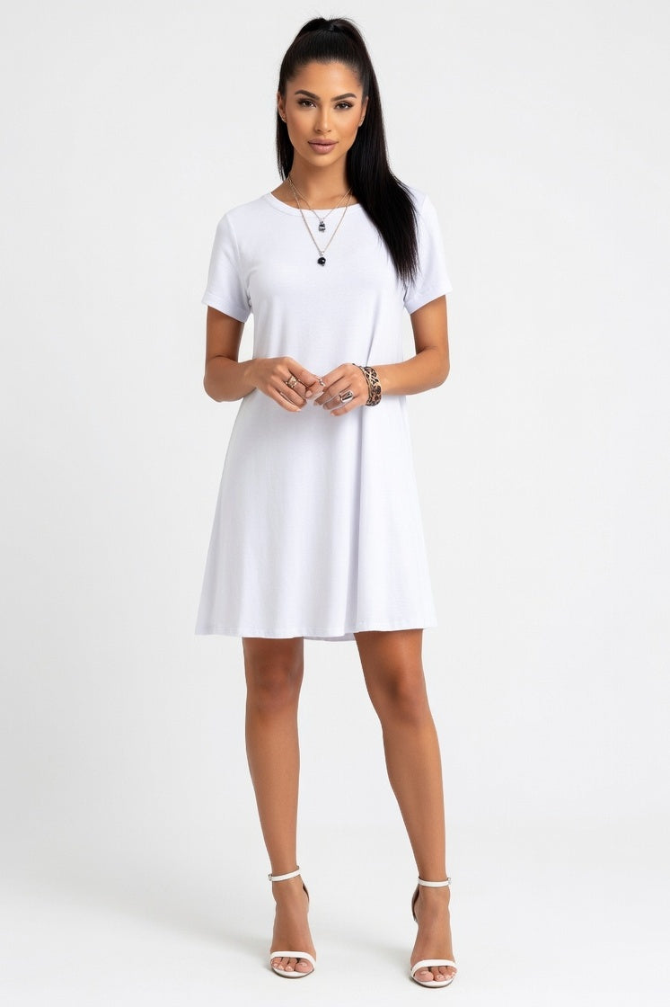 Short Sleeve Mini Dress — White