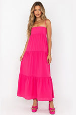 Printed Halter Layered Dress — Rose Red