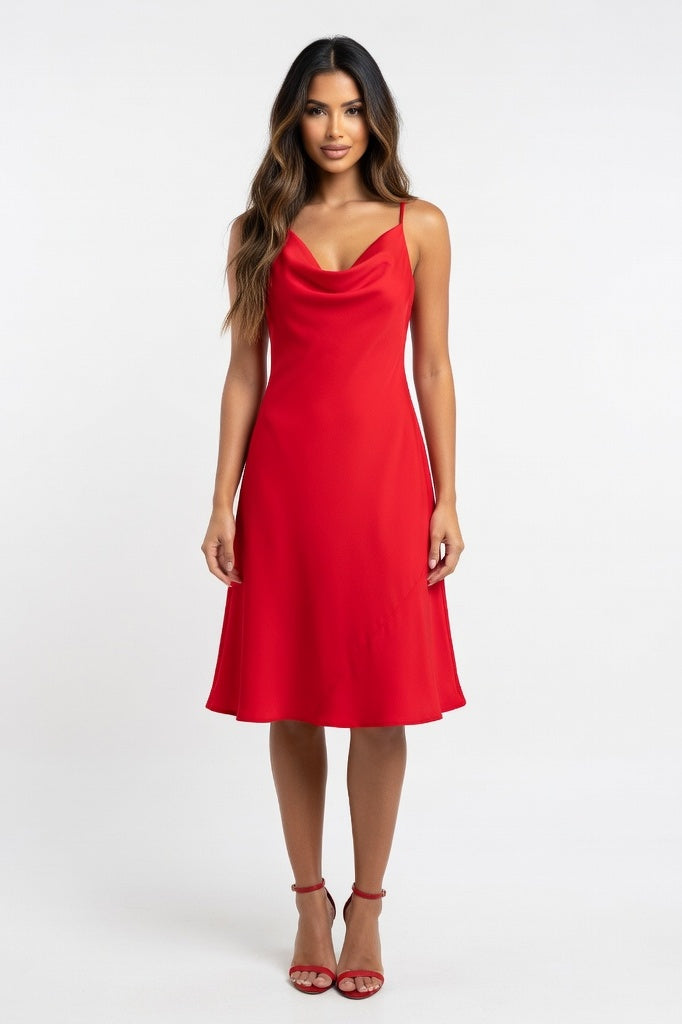 Satin Mini Dress — Red