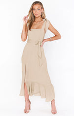 Lace-Up Ruffle Dress — Apricot — colour variant