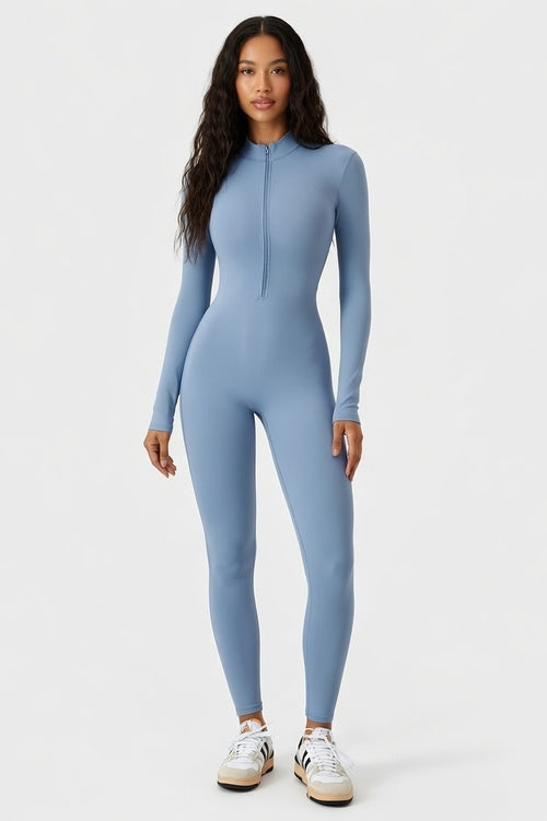 High-Neck Zip Bodysuit — Dark Blue