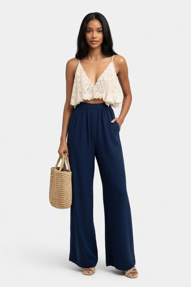 Wide Leg High Waisted Trousers — front view