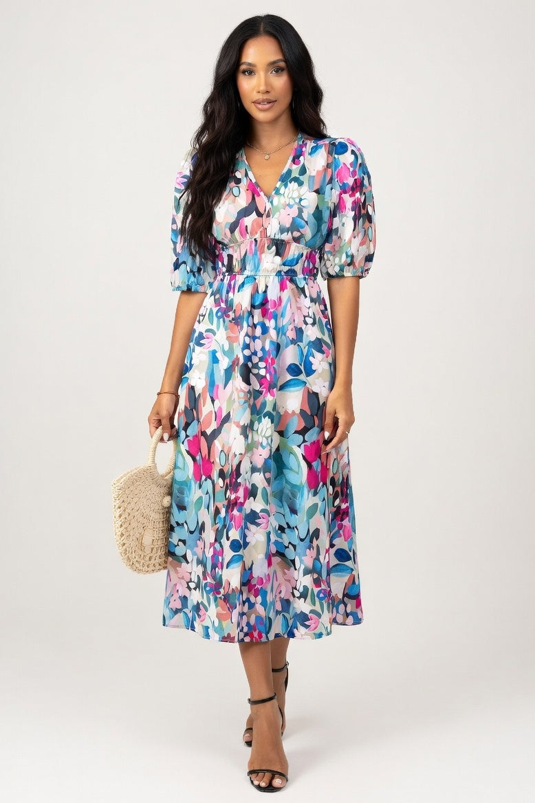 Printed Midi Dress — Green