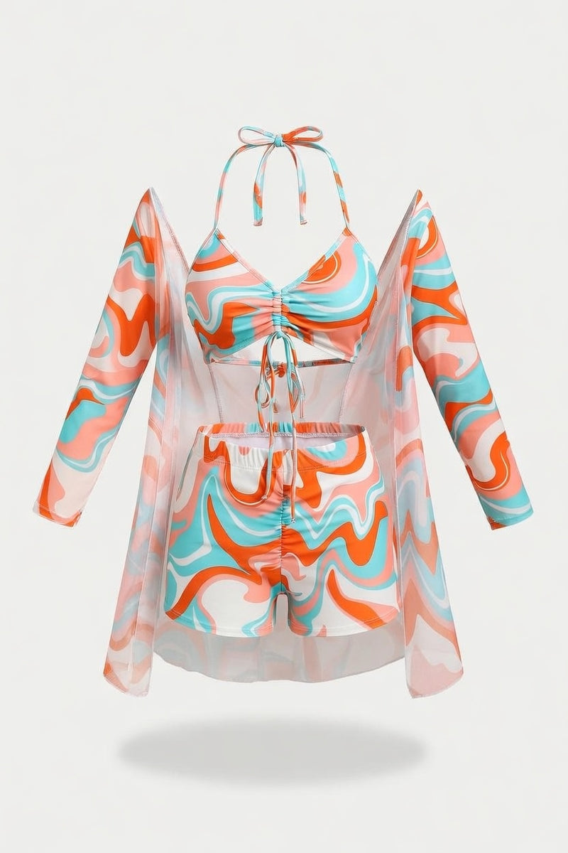 Mesh Three-Piece Swimwear Set — front view