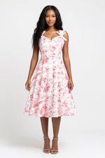 Floral Print Midi Dress with Bow Detail — Pink Floral