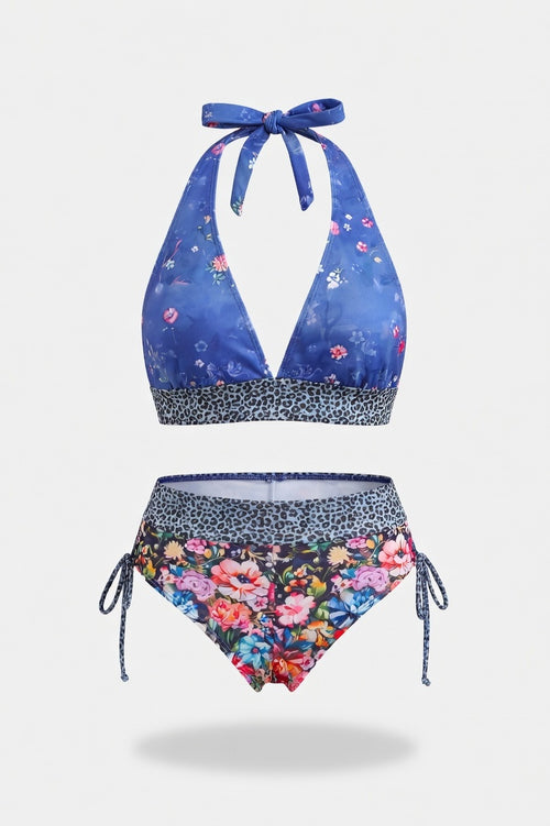 Skull Print One-Piece Swimsuit — Blue Floral