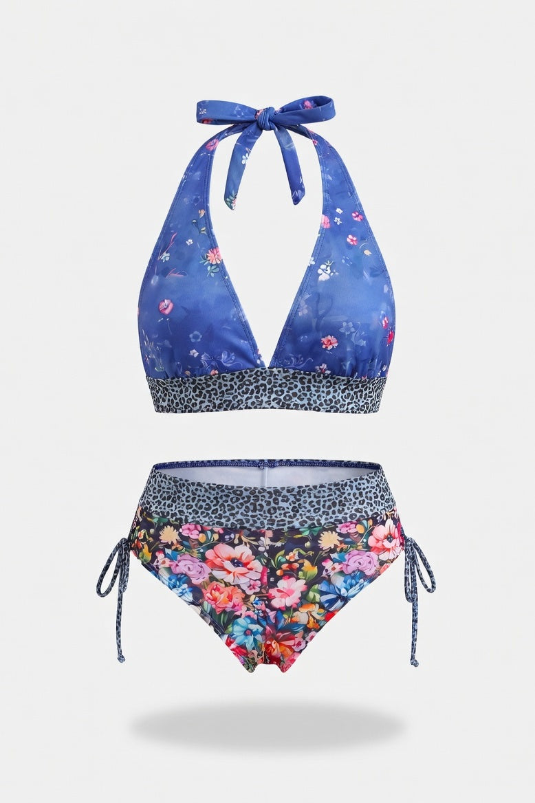 Skull Print One-Piece Swimsuit — Blue Floral
