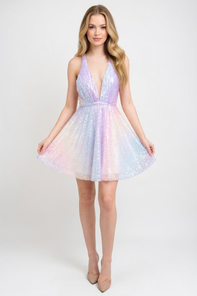 Sequin Halter Mini Dress — front view