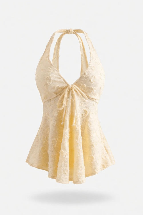 Lace Halter Swimsuit with Ruffle Detail — front view