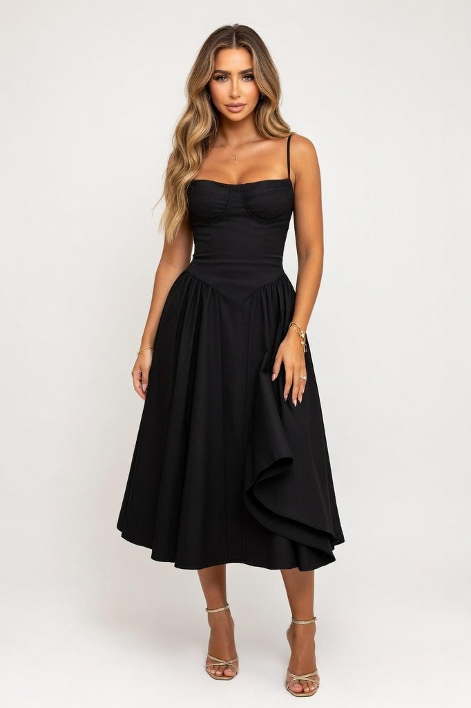 Halter Midi Dress — Black