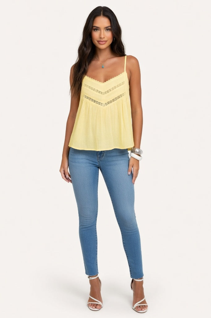 Lace Halter Top — Light Yellow