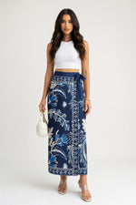 High Waist Printed Skirt — Navy Blue
