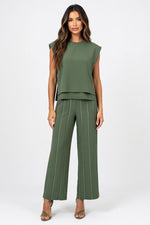 Knitted Co-ord Set Sleeveless Vest + Wide Leg Trousers — Grass Green