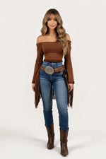 Off-Shoulder Tassel Top — front view