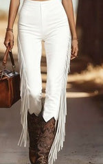 Tassel Flared Trousers — White — colour variant