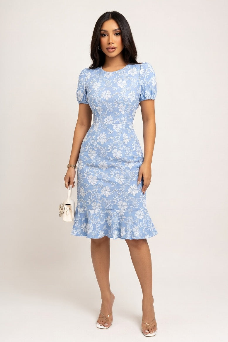 Jacquard Mermaid Midi Dress — Blue