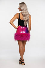 Sequin Mini Dress with Feather Hem — back view