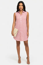 Striped Shirt Dress — Burgundy