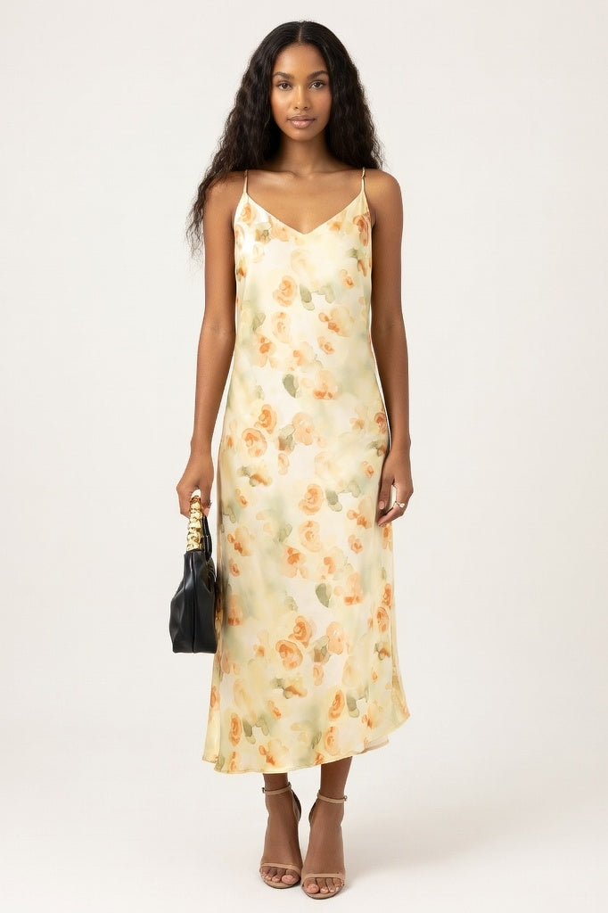 Satin Slip Dress — Ink Yellow