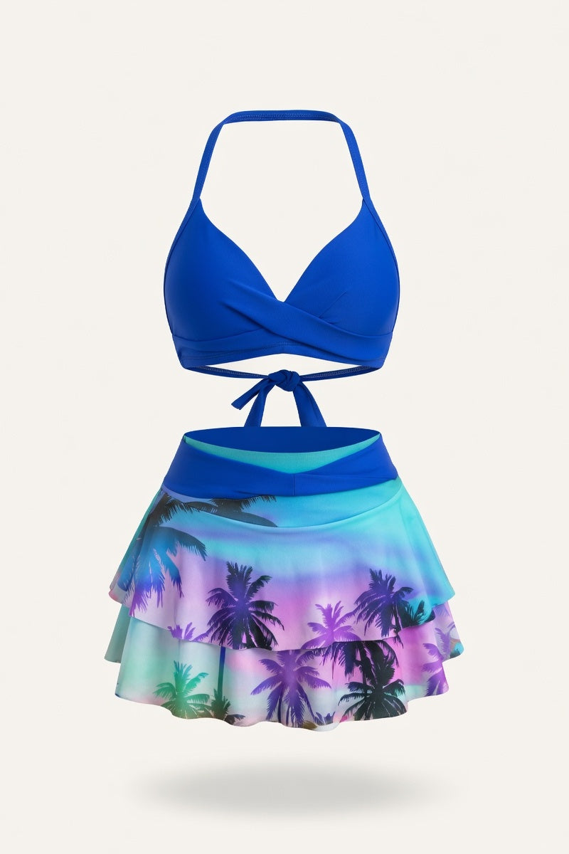 Ruffle Split Bikini Set — Blue