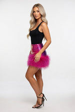 Sequin Mini Dress with Feather Hem — side view