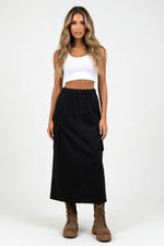 Drawstring Denim Work Skirt — Black
