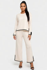 Contrast Detail Knit Co-ord Set — Apricot