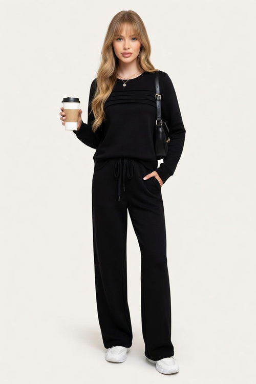 Ribbed Top & Wide Leg Trouser Set — front view