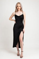 Satin Slip Dress with Side Slit — front view