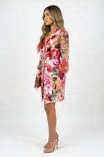 Mesh Sleeve Deep V Midi Dress — side view