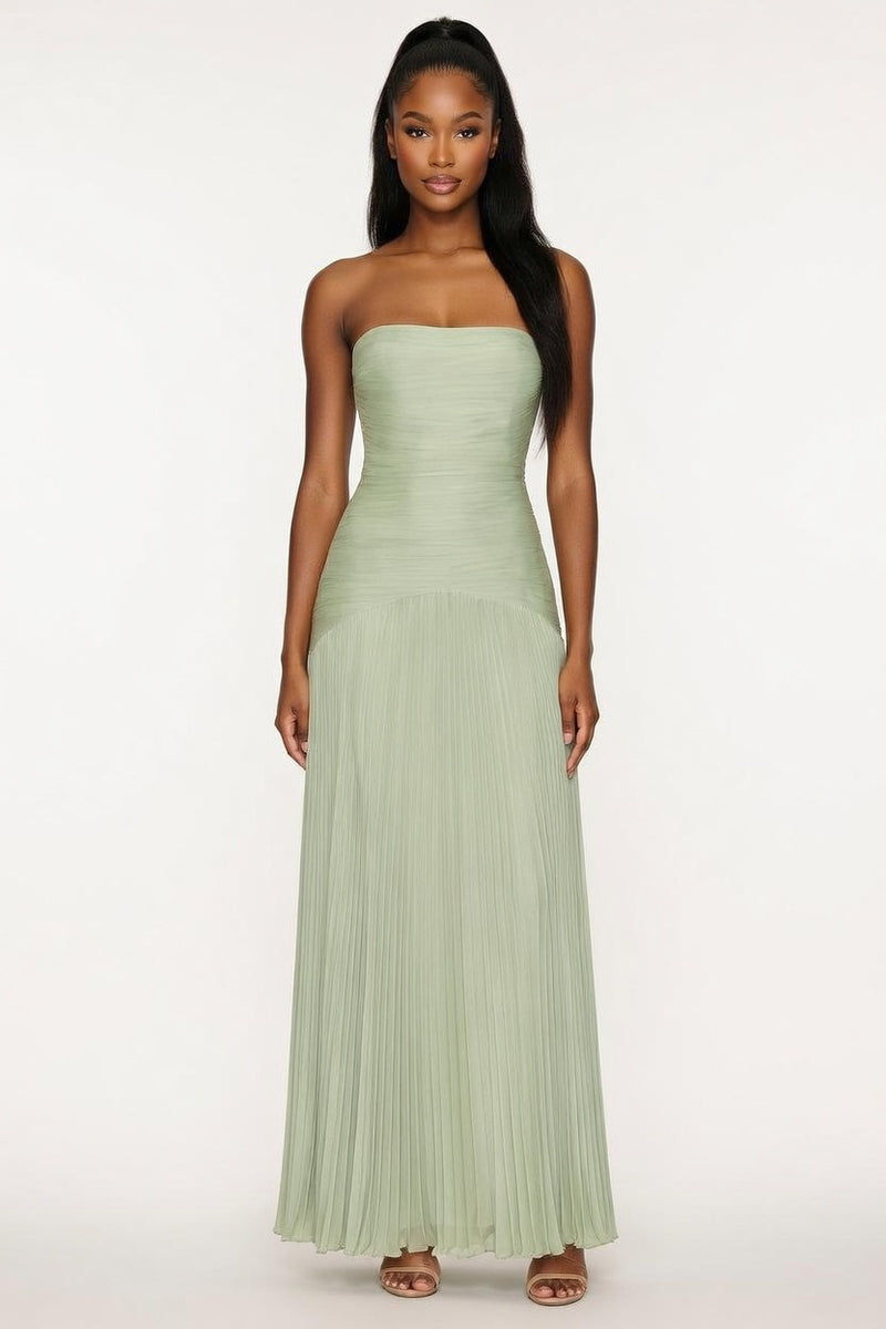 Striped Tube Top Pleated Dress — front view