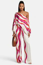 Printed Off-Shoulder Wide Leg Co-ord Set — Rose Red