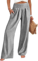 Check Print Wide Leg Trousers — Black Check — colour variant