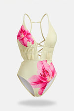 Printed Triangle Bikini Swimsuit — Black Red Floral