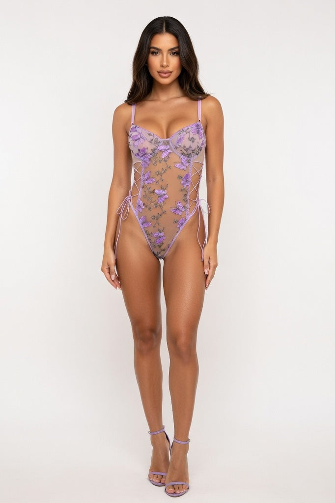 Butterfly Embroidered Jumpsuit — Light Purple