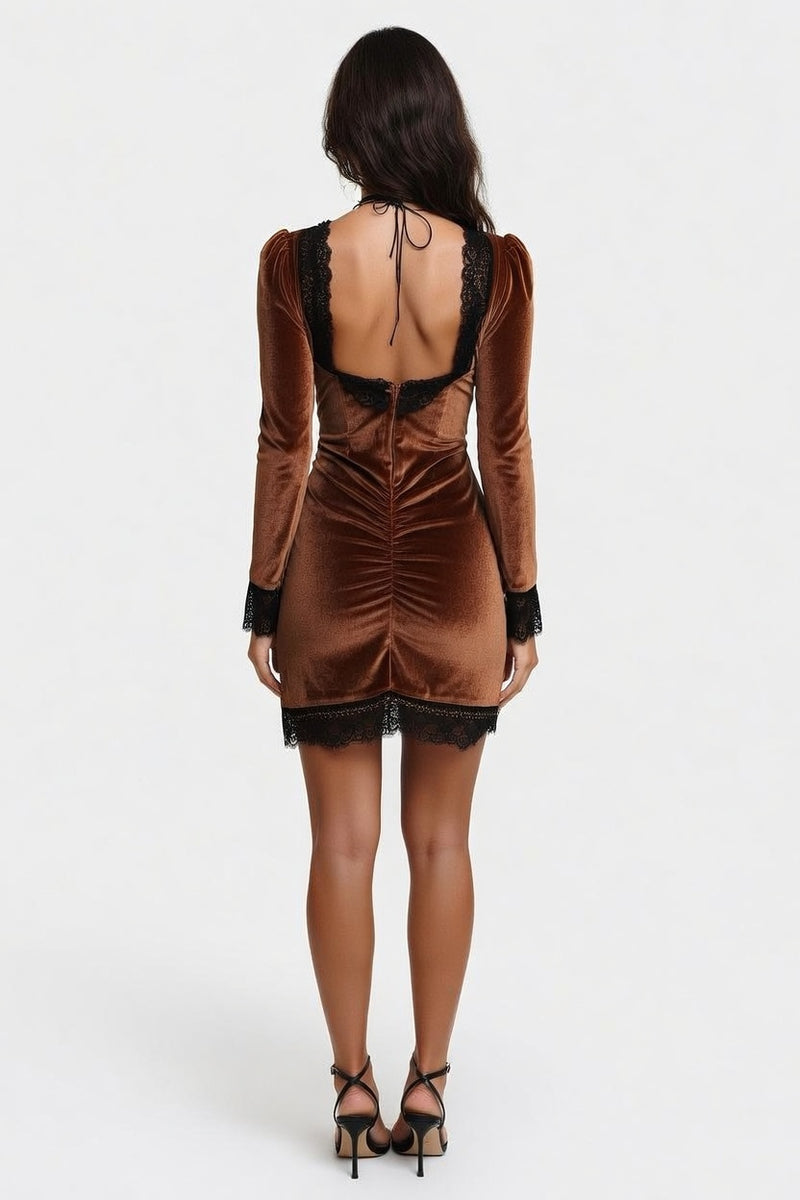 Gold Velvet Bodycon Dress — back view