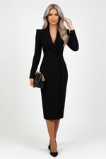 V-Neck Double Breasted Dress — Black