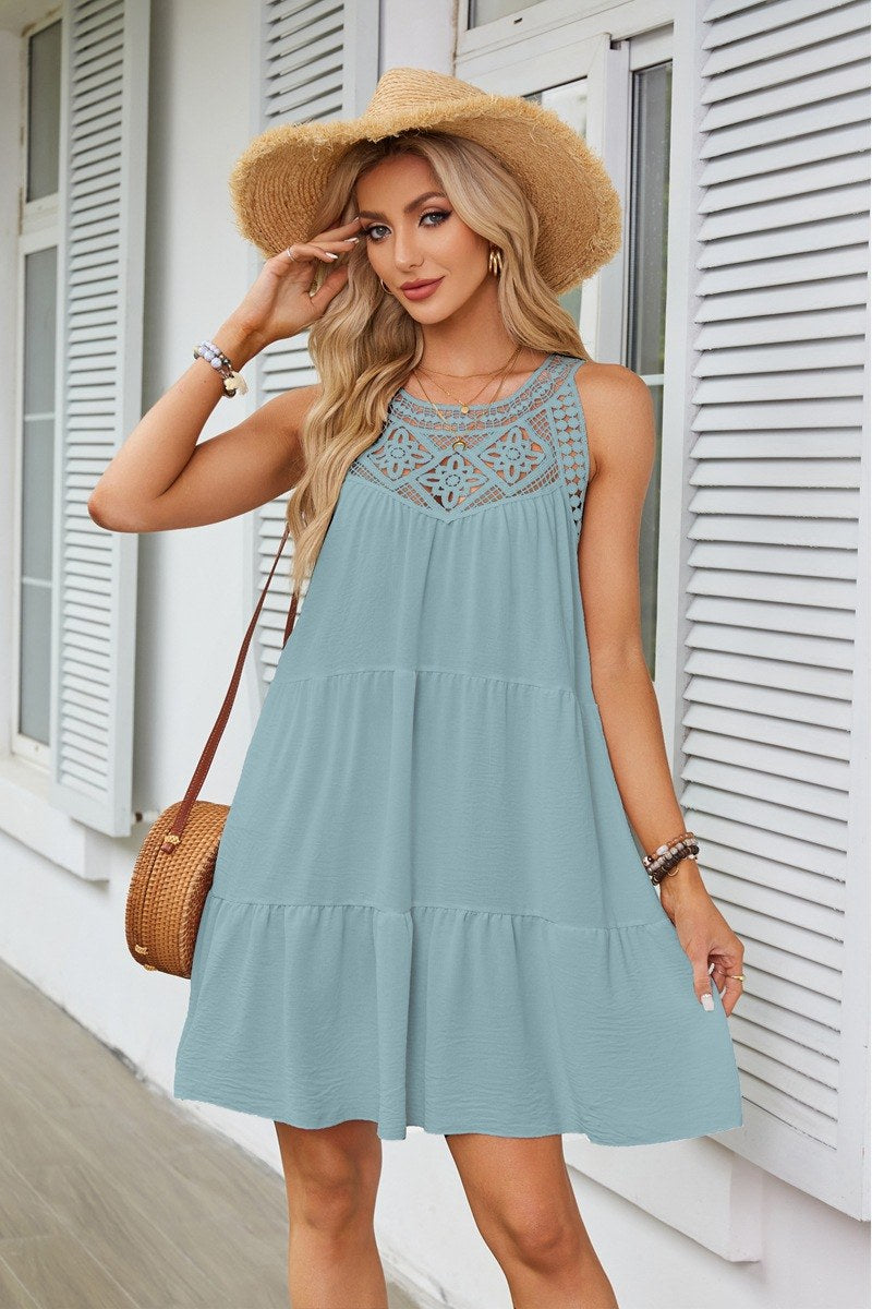 Lace Halterneck A-Line Dress — Light Green — colour variant