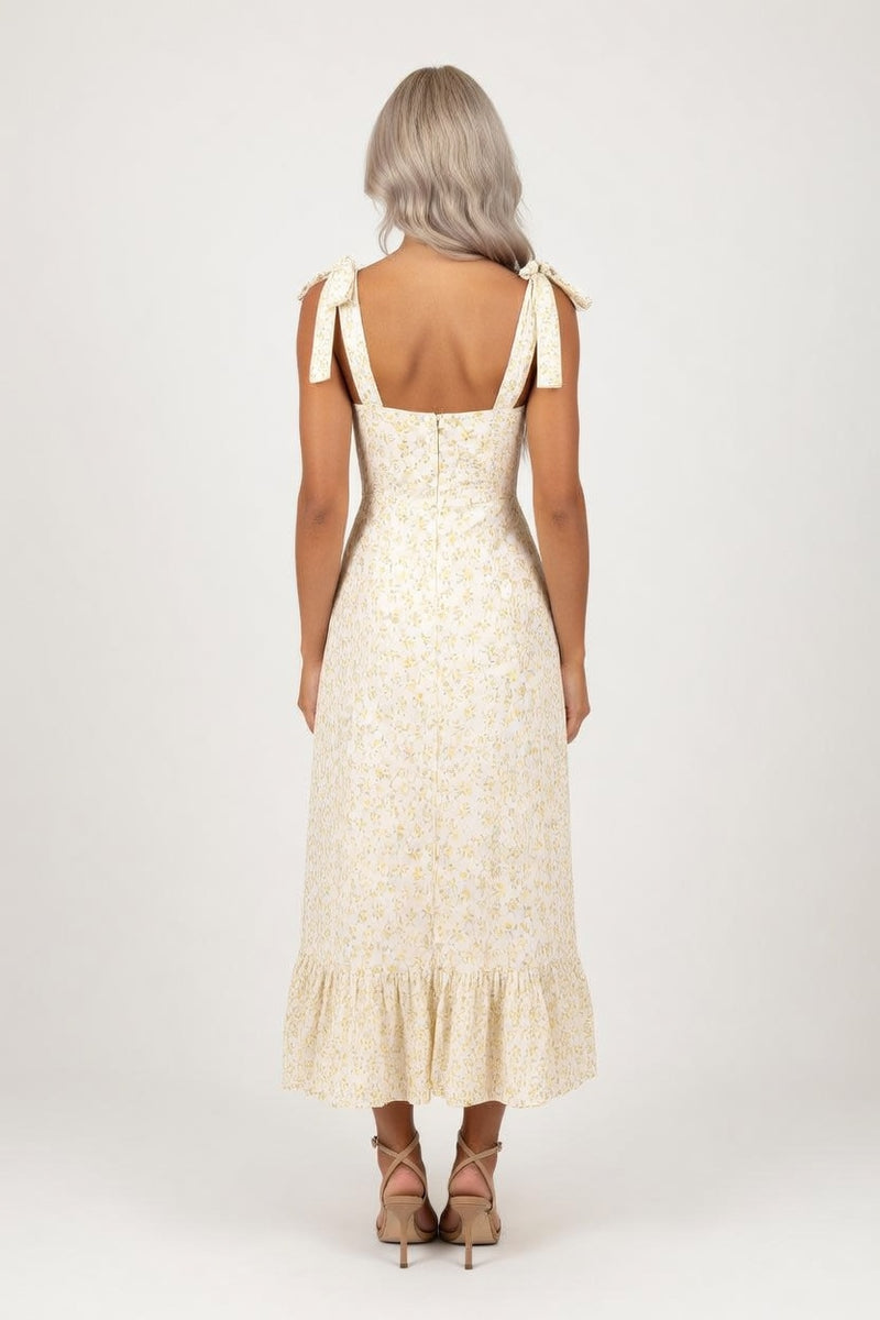 Halter Floral Midi Dress — back view