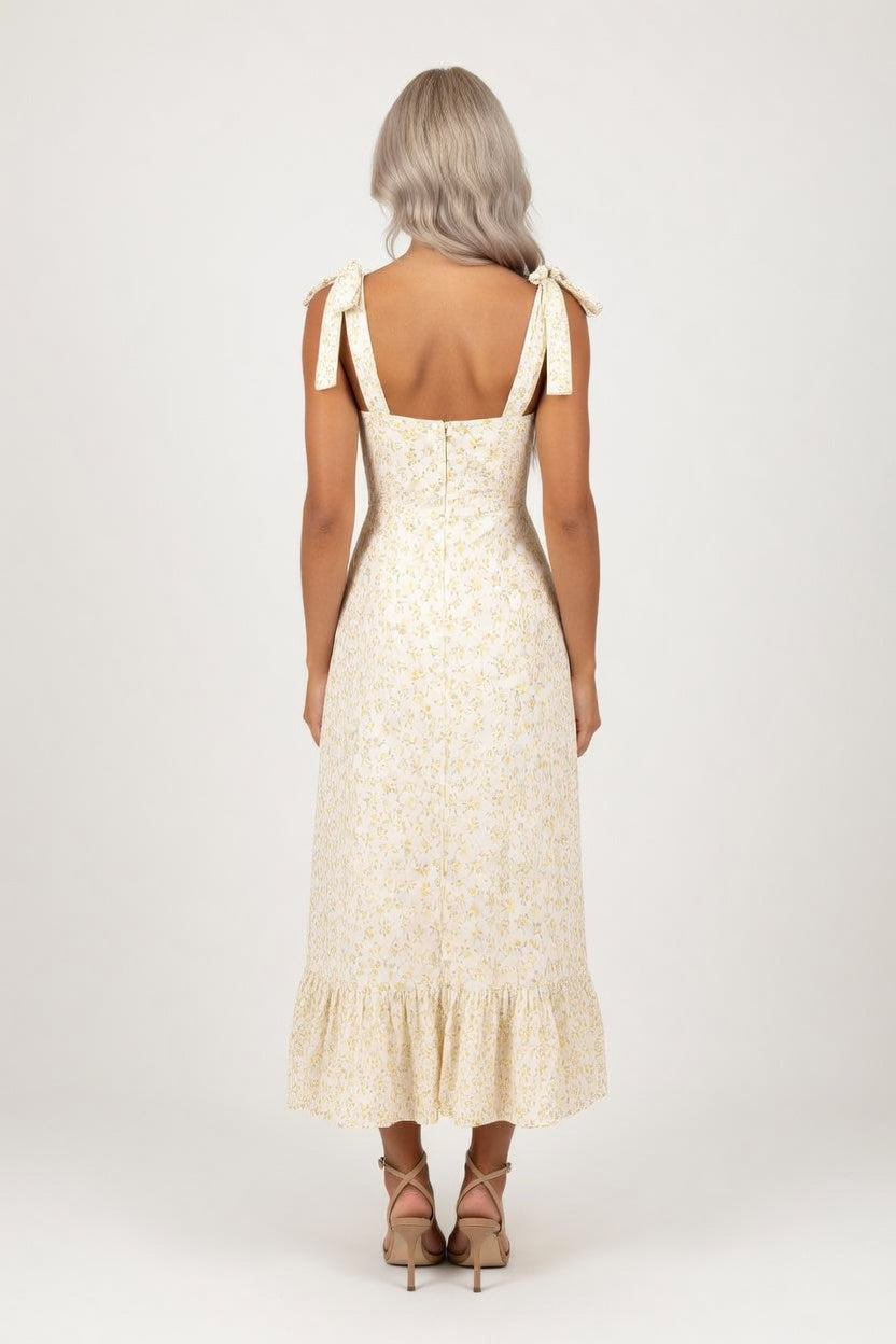 Halter Floral Midi Dress — back view