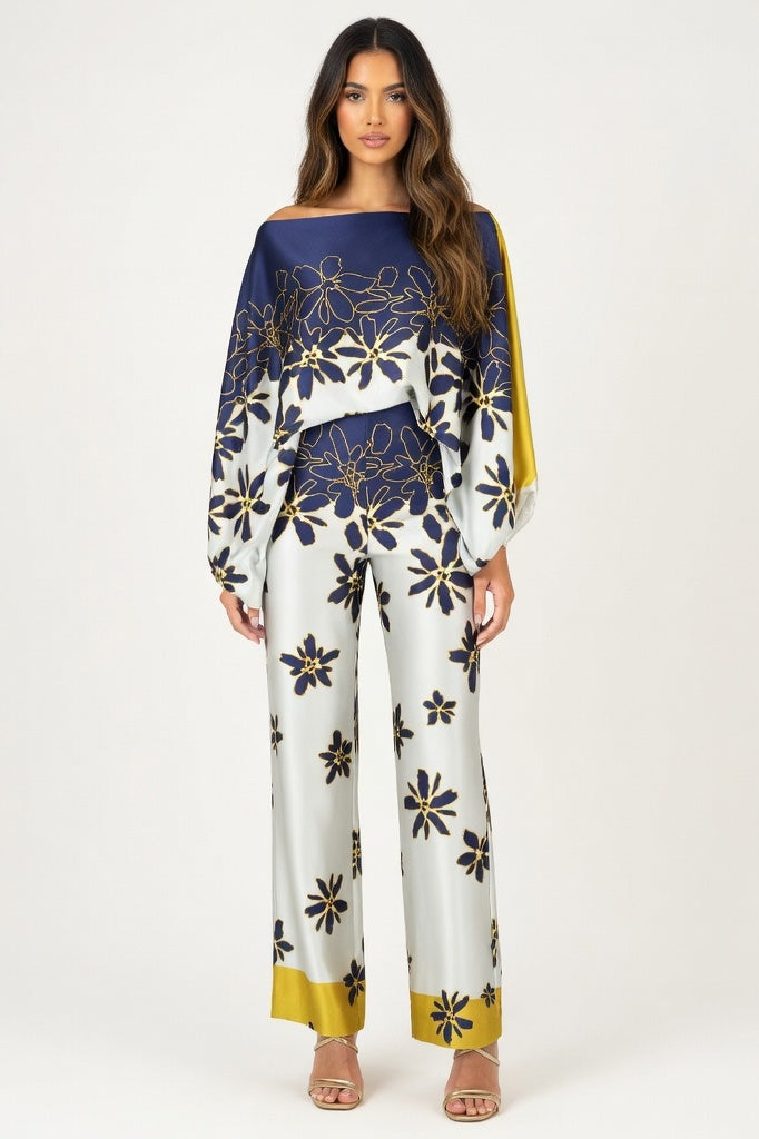 Off-Shoulder Co-ord Set — Apricot Print