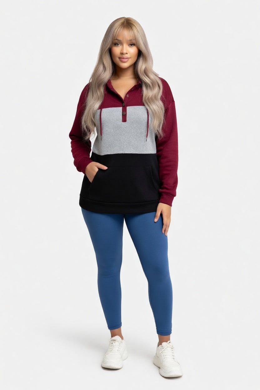 Button Detail Hooded Sweatshirt — front view
