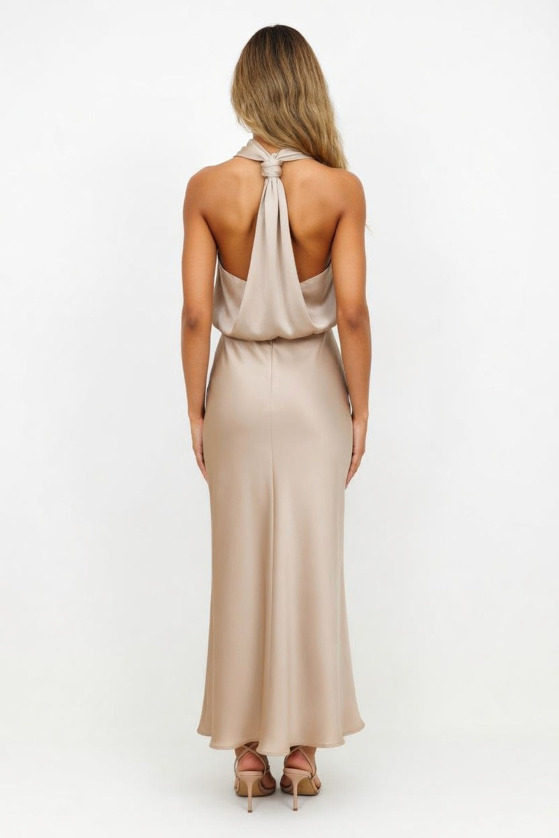 Satin Sleeveless Dress — back view