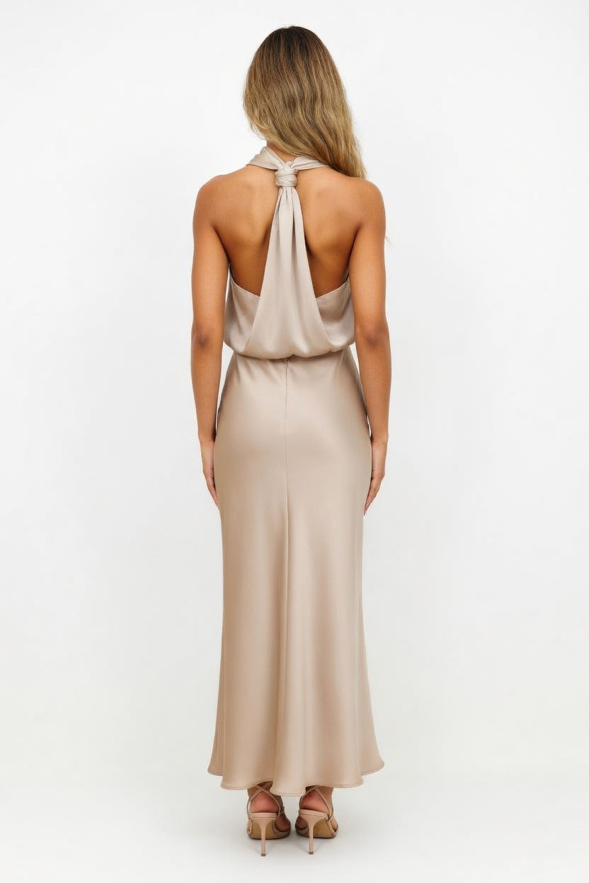 Satin Sleeveless Dress — back view