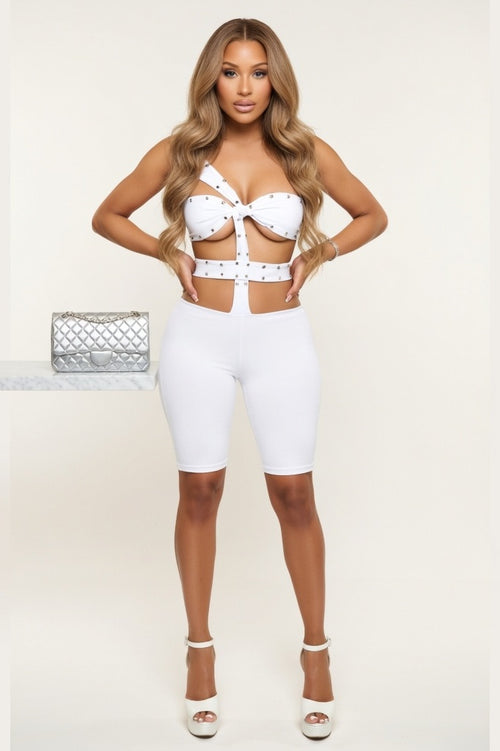 Rivet Detail Hollow Cut-Out Jumpsuit — Off White