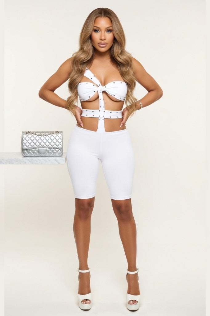 Rivet Detail Hollow Cut-Out Jumpsuit — Off White