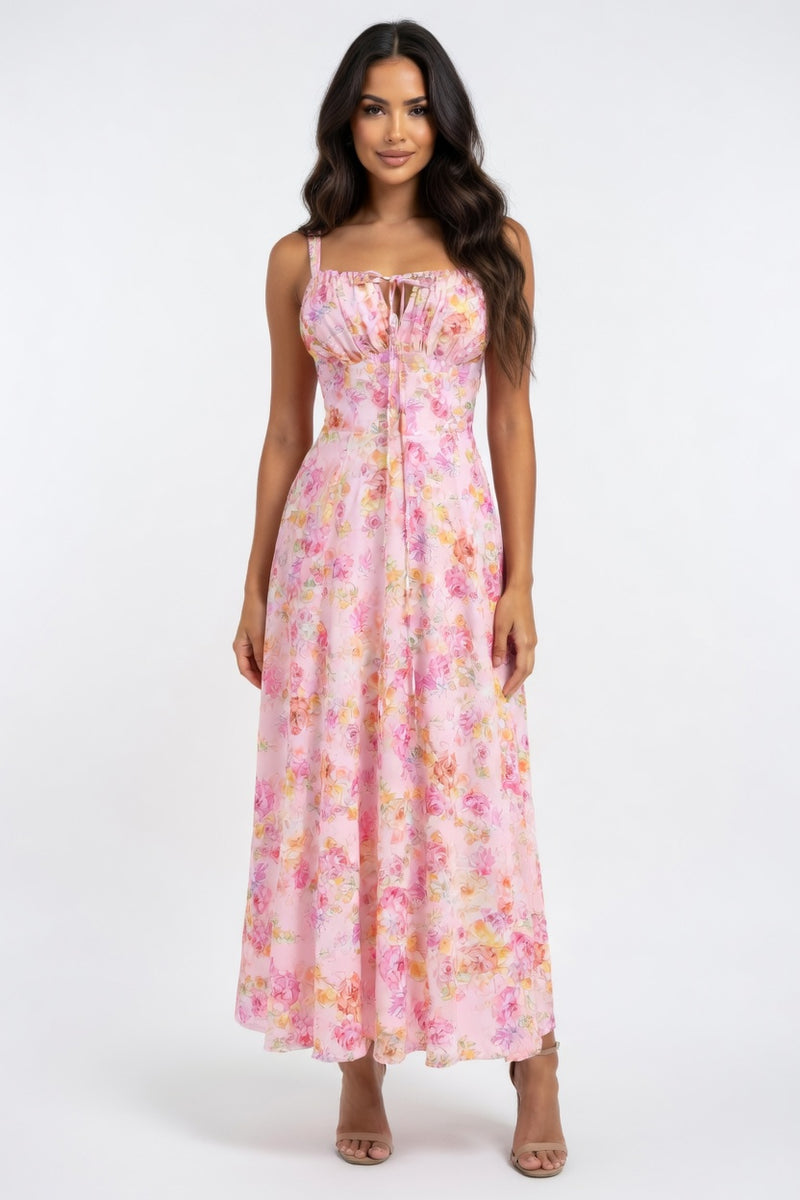 Printed Strappy Midi Dress — Blue Print