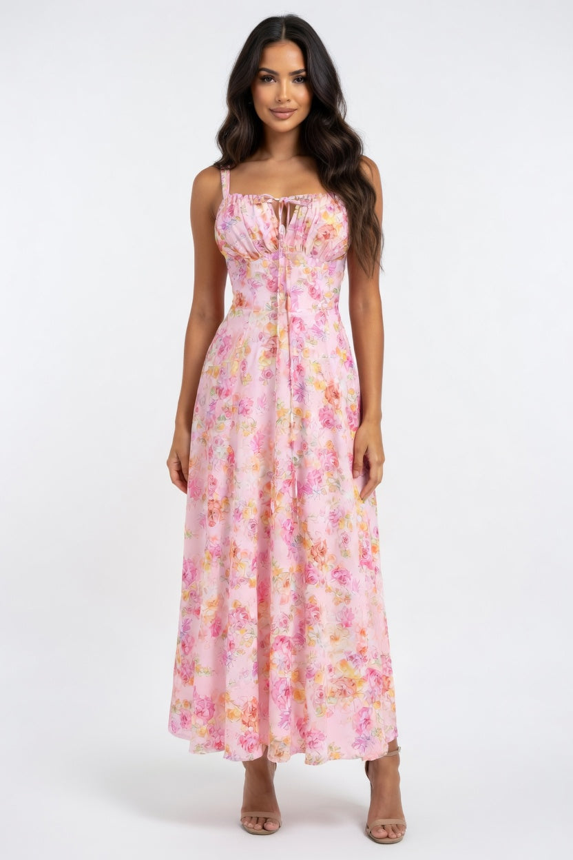Printed Strappy Midi Dress — Blue Print