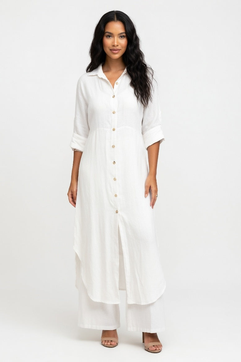 Cotton Linen Shirt & Wide Leg Trouser Co-ord — White