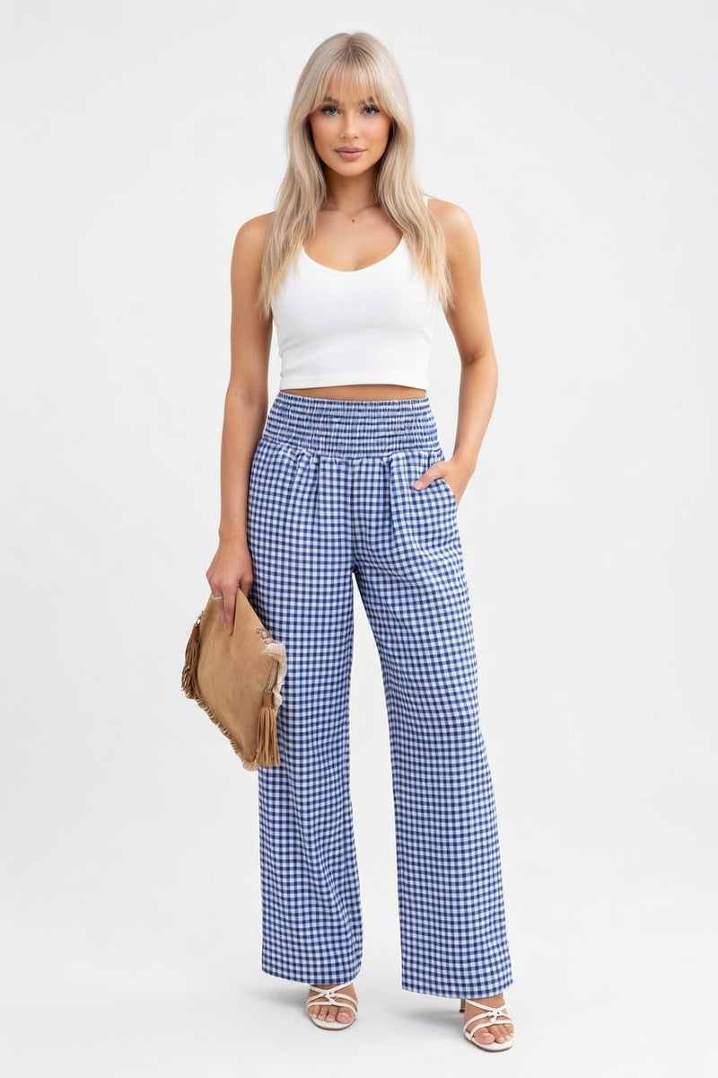 Check Print Wide Leg Trousers — front view